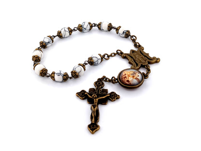 Miraculous medal and Saint Michael unique rosary beads gemstone single decade rosary beads with brass crucifix.