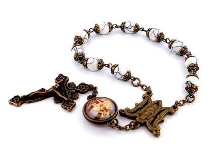 Miraculous medal and Saint Michael unique rosary beads gemstone single decade rosary beads with brass crucifix.