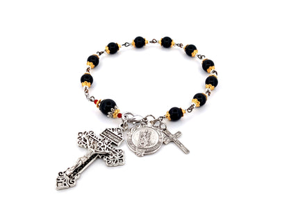 Saint Christopher unique rosary beads onyx gemstone single decade pocket rosary beads with pardon crucifix.