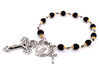 Saint Christopher unique rosary beads onyx gemstone single decade pocket rosary beads with pardon crucifix.