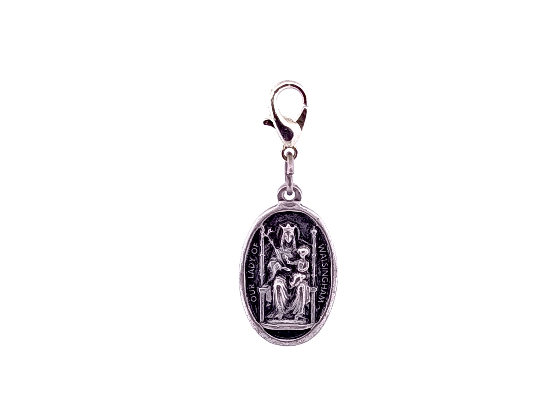 Our Lady of Walsingham unique rosary beads medal key fob with lobster clip.