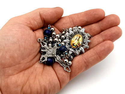 Our Lady Queen of Heaven unique rosary beads stainless steel and gemstone rosary beads with Holy Spirit crucifix.