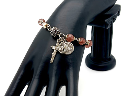 Our Lady of Fatima gemstone single decade rosary bracelet with Miraculous medal.