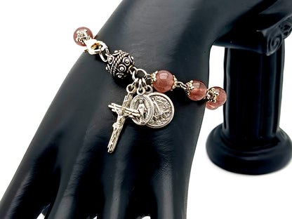 Our Lady of Fatima gemstone single decade rosary bracelet with Miraculous medal.