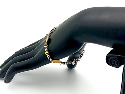 Saint Benedict unique rosary beads gold plated stainless steel bracelet with Jesus linking cross.