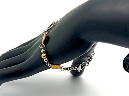 Saint Benedict unique rosary beads gold plated stainless steel bracelet with Jesus linking cross.