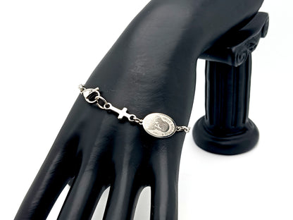 Our Lady of Sorrows unique rosary beads stainless steel single decade rosary bracelet with linking cross.