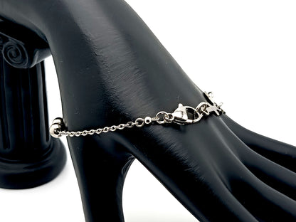 Our Lady of Sorrows unique rosary beads stainless steel single decade rosary bracelet with linking cross.