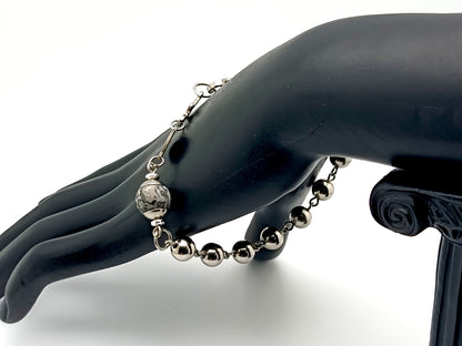 Men's unique rosary beads jasper gemstone and stainless steel single decade rosary bracelet with linking Miraculous medal.