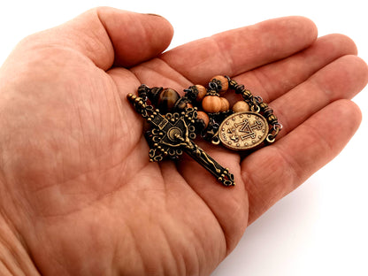 Miraculous Medal unique rosary beads vintage style wood and gemstone single decade rosary beads.