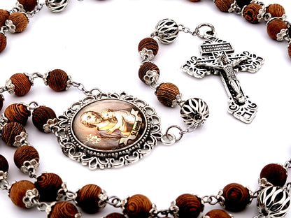 Saint Joseph olive wood unique rosary beads rosary beads with lattice Our Father beads and pardon crucifix.