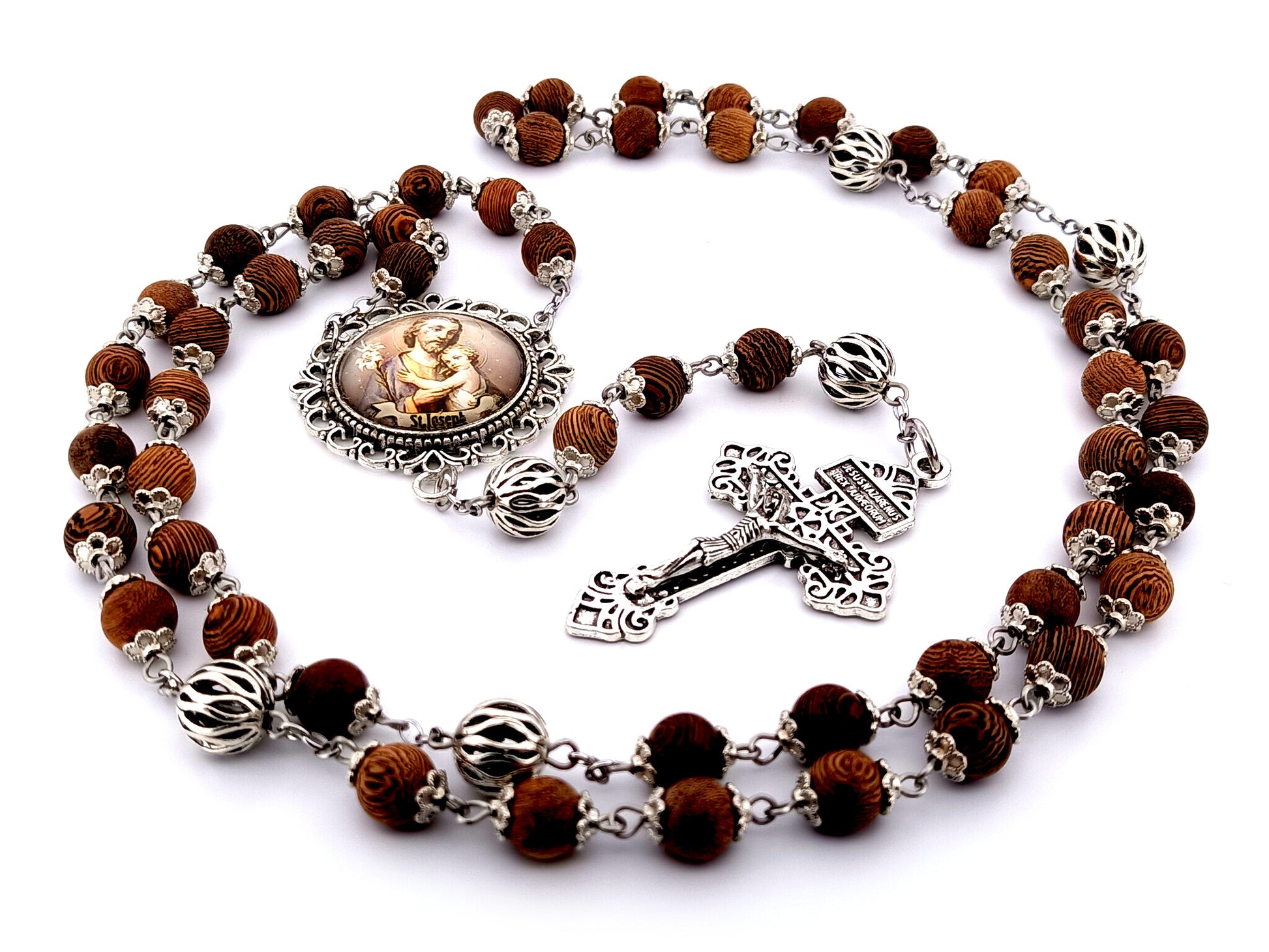 Saint Joseph olive wood unique rosary beads rosary beads with lattice Our Father beads and pardon crucifix.
