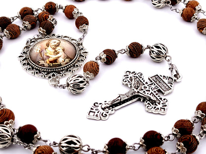Saint Joseph olive wood unique rosary beads rosary beads with lattice Our Father beads and pardon crucifix.