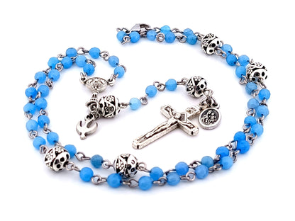 First Holy communion unique rosary beads gemstone wearable miniature rosary bead necklace with Holy Spirit and Brown Scapular medal.