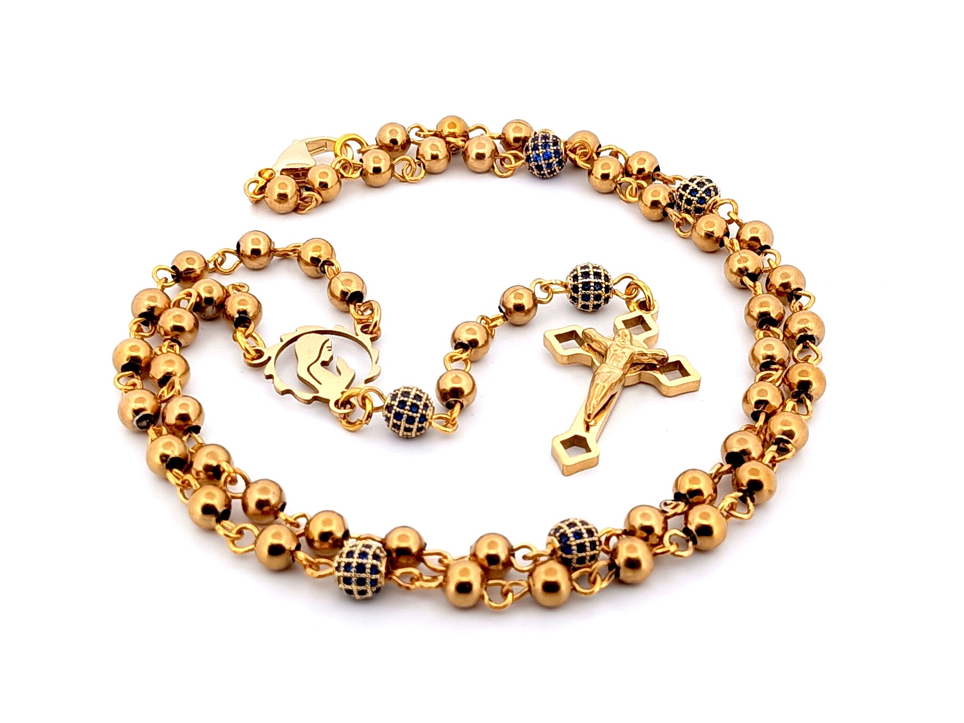 Virgin Mary gold plated stainless steel and crystal miniature
