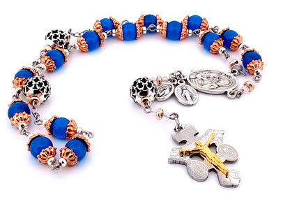 Saint Ann unique rosary beads glass prayer chaplet with stainless steel double sided pardon crucifix and lattice prayer beads.