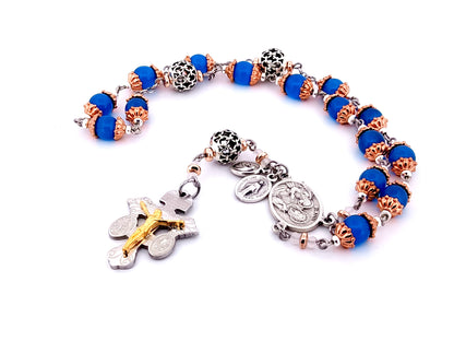 Saint Ann unique rosary beads glass prayer chaplet with stainless steel double sided pardon crucifix and lattice prayer beads.