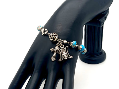 Miraculous medal unique rosary beads rondelle jasper gemstone single decade rosary bracelet with lattice Our father bead.