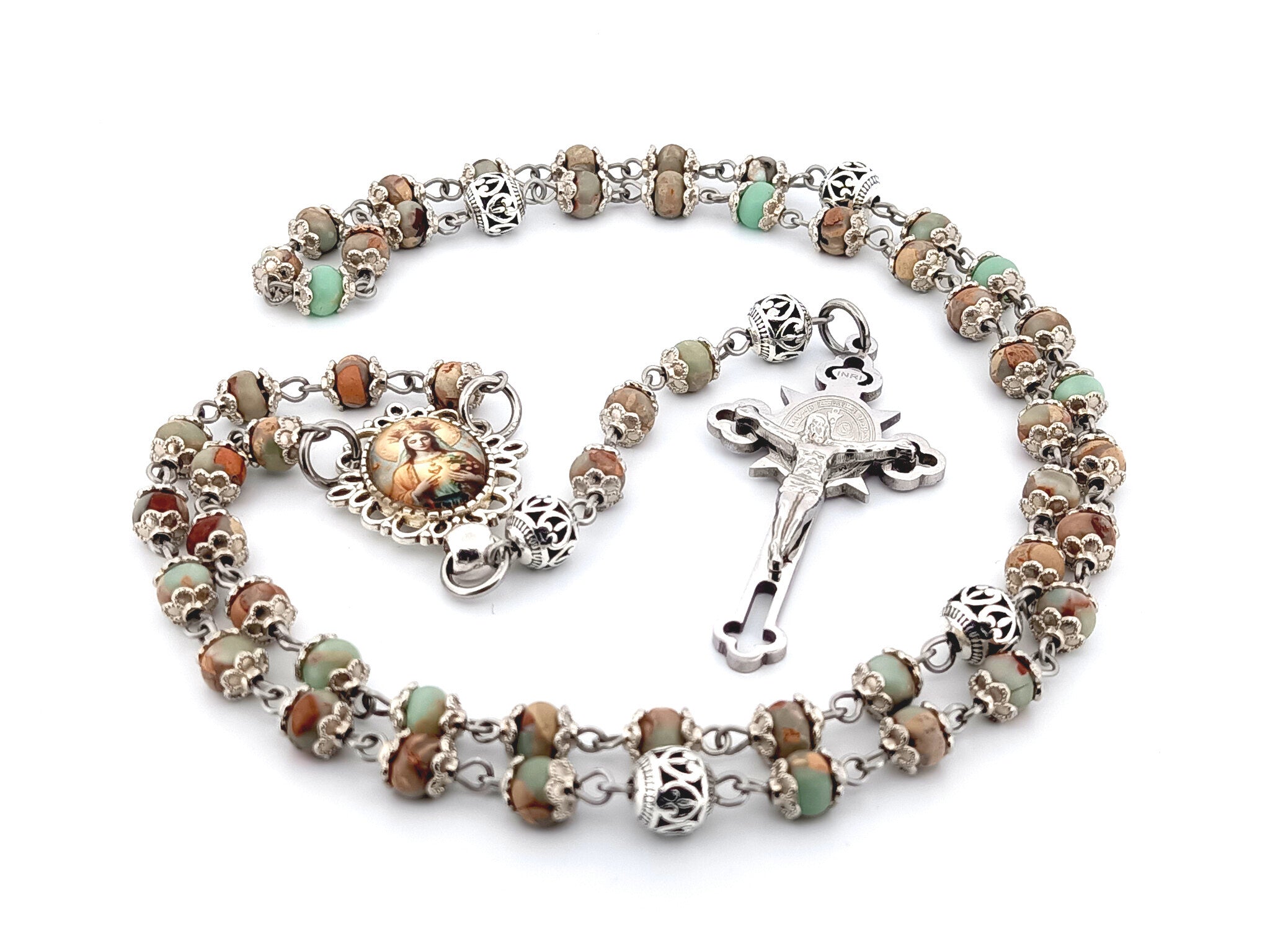 Our Lady Queen of Heaven jasper gemstone wearable rosary