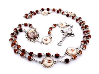 Assumption of Mary unique rosary beads dark olive wood rosary beads with stainless steel Saint Benedict crucifix.
