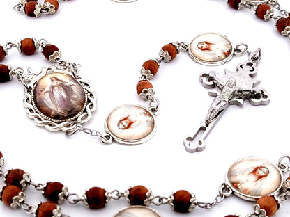 Assumption of Mary unique rosary beads dark olive wood rosary beads with stainless steel Saint Benedict crucifix.