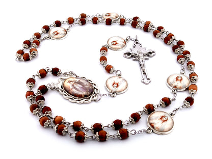 Assumption of Mary unique rosary beads dark olive wood rosary beads with stainless steel Saint Benedict crucifix.