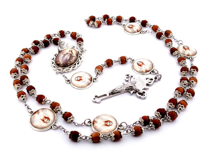 Assumption of Mary unique rosary beads dark olive wood rosary beads with stainless steel Saint Benedict crucifix.