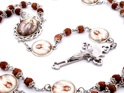 Assumption of Mary unique rosary beads dark olive wood rosary beads with stainless steel Saint Benedict crucifix.