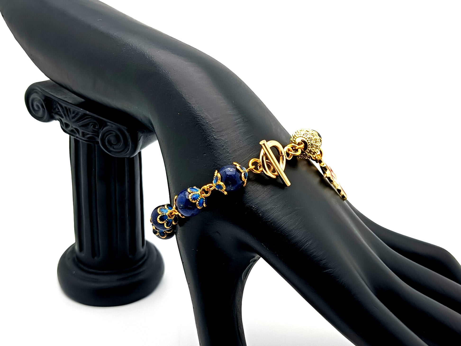 Holy Spirit unique rosary beads lapis lazuli gemstone single decade rosary bracelet with 18K gold plated crystal Our father bead.