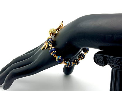 Holy Spirit unique rosary beads lapis lazuli gemstone single decade rosary bracelet with 18K gold plated crystal Our father bead.