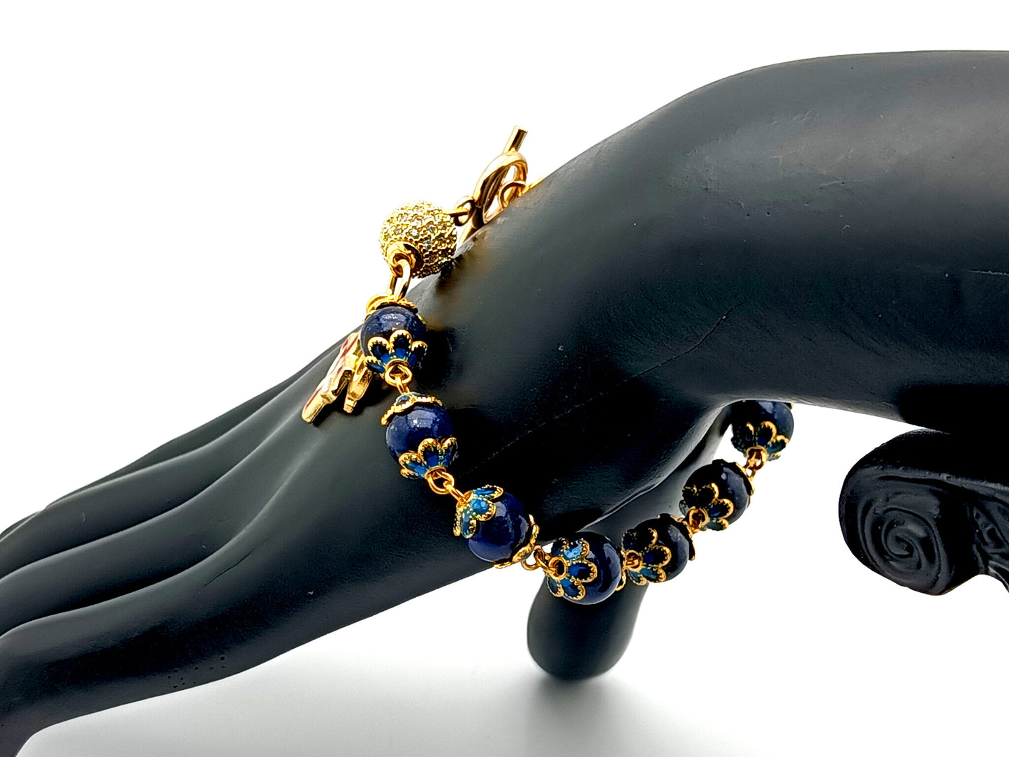 Holy Spirit unique rosary beads lapis lazuli gemstone single decade rosary bracelet with 18K gold plated crystal Our father bead.