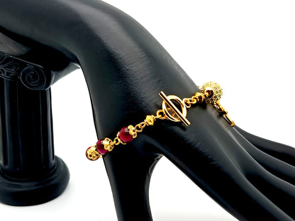 Holy Spirit unique rosary beads pink tigers eye gemstone single decade rosary bracelet with 18K gold plated crystal Our father bead.