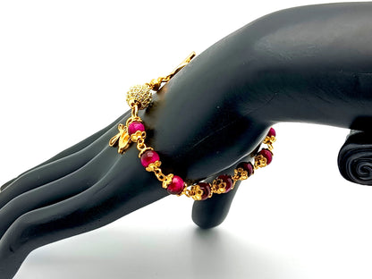 Holy Spirit unique rosary beads pink tigers eye gemstone single decade rosary bracelet with 18K gold plated crystal Our father bead.