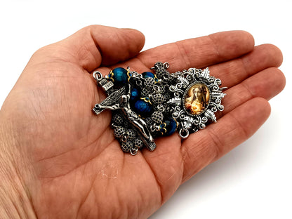 Immaculate Heart of Mary unique rosary beads cubic zirconia and tigers eye gemstone rosary beads with stainless steel crucifix.