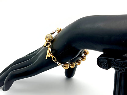 Miraculous medal unique rosary beads 18K gold zirconia single decade rosary bracelet with 18K gold plated crystal Our father bead.