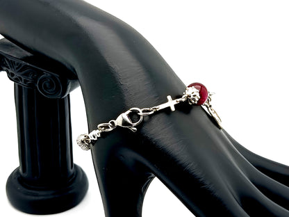 Miraculous medal unique rosary beads platinum plated cubic zirconia single decade rosary bracelet with 925 sterling silver cross.