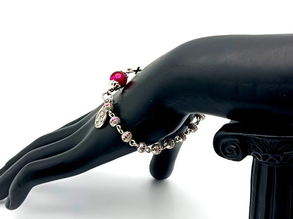 Miraculous medal unique rosary beads platinum plated cubic zirconia single decade rosary bracelet with 925 sterling silver cross.