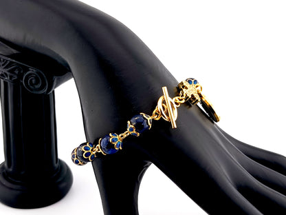 Miraculous medal unique rosary beads lapis lazuli gemstone single decade rosary bracelet with gold plated cubic zirconia cross.