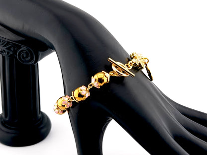 Miraculous medal unique rosary beads gold plated hematite gemstone single decade rosary bracelet with gold plated cubic zirconia cross.