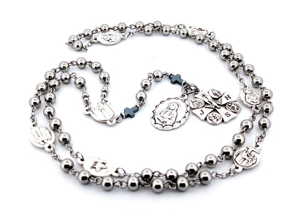 Our Lady of sorrows unique rosary beads stainless steel dolor rosary prayer chaplet with Maltese cross multi saint medal.