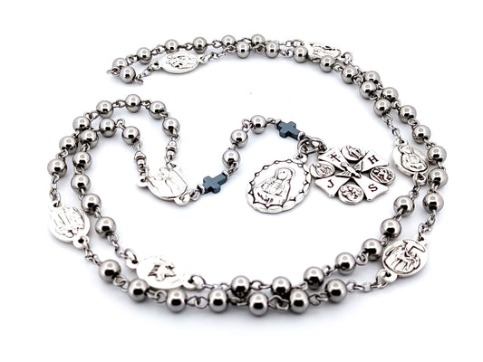 Our Lady of sorrows unique rosary beads stainless steel dolor rosary prayer chaplet with Maltese cross multi saint medal.