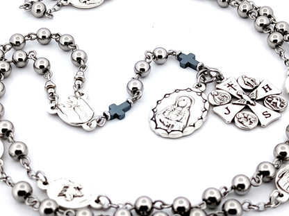Our Lady of sorrows unique rosary beads stainless steel dolor rosary prayer chaplet with Maltese cross multi saint medal.