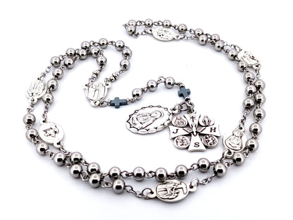 Our Lady of sorrows unique rosary beads stainless steel dolor rosary prayer chaplet with Maltese cross multi saint medal.