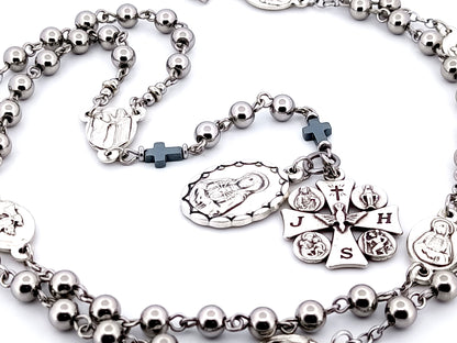 Our Lady of sorrows unique rosary beads stainless steel dolor rosary prayer chaplet with Maltese cross multi saint medal.