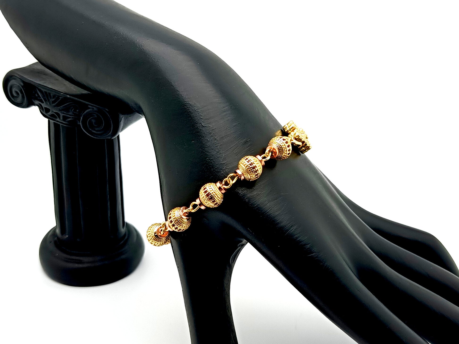 Unique rosary beads Cubic Zirconia 18K gold plated single decade rosary bracelet with gold plated cubic zirconia cross.