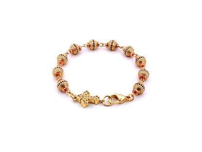 Unique rosary beads Cubic Zirconia 18K gold plated single decade rosary bracelet with gold plated cubic zirconia cross.