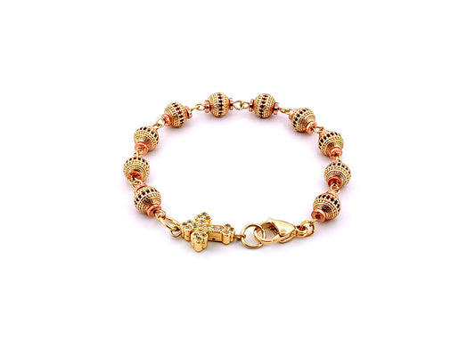 Unique rosary beads Cubic Zirconia 18K gold plated single decade rosary bracelet with gold plated cubic zirconia cross.
