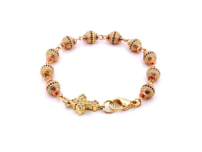 Unique rosary beads Cubic Zirconia 18K gold plated single decade rosary bracelet with gold plated cubic zirconia cross.