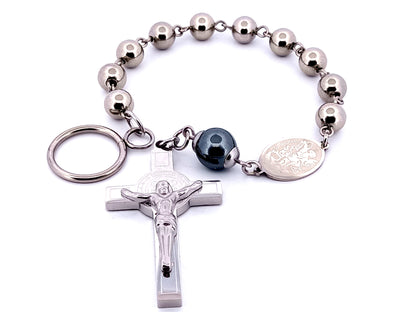 Saint Michael unique rosary beads stainless steel single decade rosary beads with stainless steel Saint Benedict crucifix.