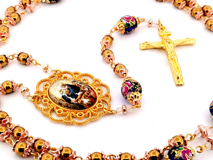 Coronation of Our Lady unique rosary beads gold plated hematite gemstone rosary with gold plated crucifix.
